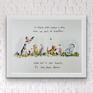 Winnie Pooh y sus personajes se alinean si alguna vez llega un día en que no podamos estar juntos, impresión con cita de pérdida de Winnie Pooh y sus amigos en acuarela