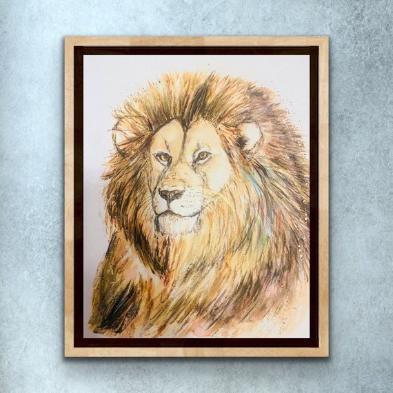 Full Mane Male Lion Print Abstract Lion Painting Golden - Etsy Denmark