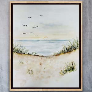 Coastal Beach Path Sand and Grasses, Watercolour Sandy Beach View View, Nautical Ocean Decor Print, Peaceful Waterview Cottage Art