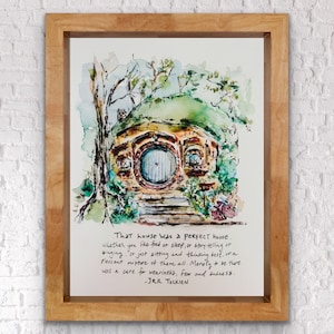 That House Was A Perfect House Hobbit illustratie huis, housewarming JRR Tolkien aquarelhuis, tekening gat hobbit, cadeau LOTR-fan