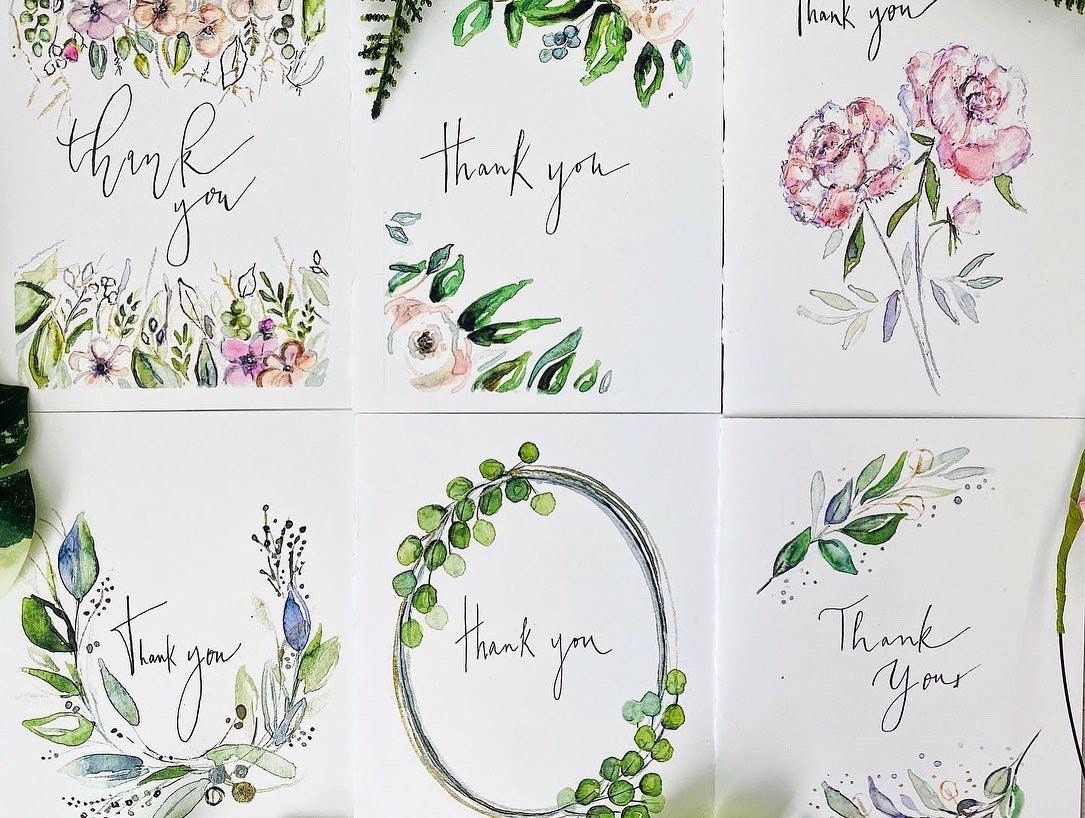 Elegant Leafy Folded Thank You Cards, Set of 6 Leaves and Floral Design ...