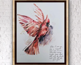 When I See You It’s A Magical Sign Cardinal Flying Watercolour Print, Assorted Sizes Memorial Cardinal Print, Cardinal Tribute Wall Art