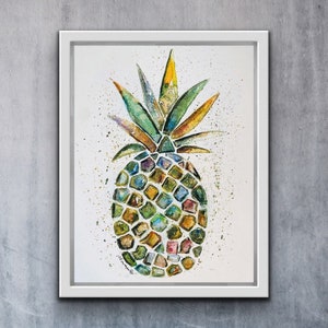 Colourful Watercolour Pineapple Print, Abstract Pineapple Decor, Rainbow Pineapple Illustration, Fruit Decor