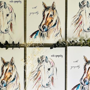 Cartes vierges de sympathie cheval, aquarelle cheval désolé pour votre perte à l'arrêt, lot de cartes de sympathie vétérinaire, cartes aquarelle cheval