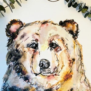 Watercolour Bear Prints, Polar Bear Print, Black Bear Painting, Bear Cub, Brown Bear, Series of Bear Painting Prints, Four Bear Prints image 2