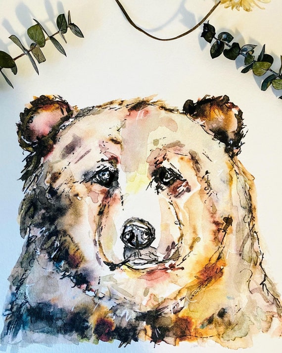 水彩クマの版画、ホッキョクグマの版画、ツキノワグマの絵画、子グマ