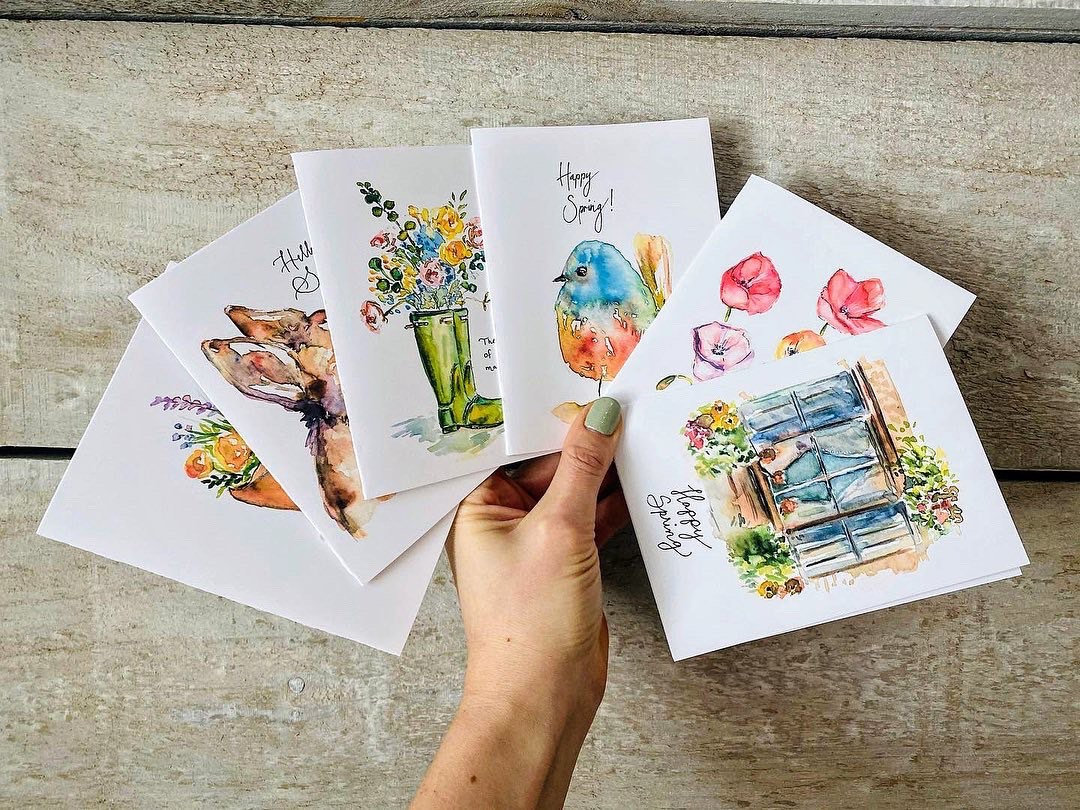 6 Pack of Happy Spring Cards, Thinking of You Note, Hello Spring