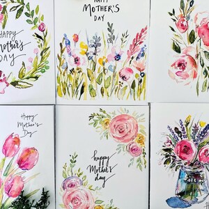 Folded Watercolour Mothers Day Cards, Pack of 6 Assorted Happy Mothers Day Greeting Note Cards, Floral Watercolour Mothers Day Art Cards image 2