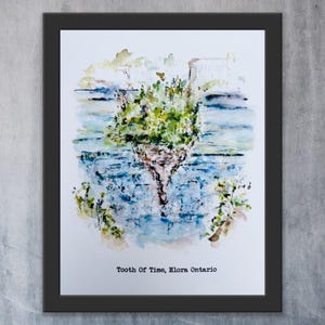 Aquarelle Elora Tooth Of Time Ontario, monument du centre-ville d'Elora, impression illustrée Water Bridge Elora Ontario, impression d'art petite ville de l'Ontario