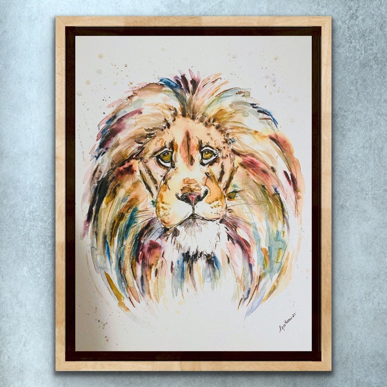 カラフルなライオンの肖像画 カラフルなライオンの肖像画 オリジナルのライオンアート、カラフルな