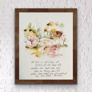 Not All Who Wander Are Lost JRR Tolkien Aquarell Druck, Alles was Gold ist, Glitter, Buchkunst, Abstrakte Kunst JRR Tolkien