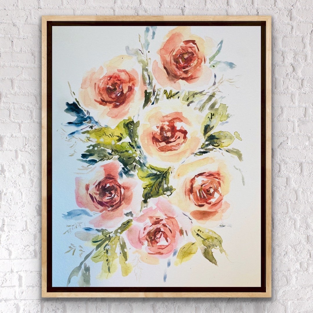 Loose Roses Elegant Loose Rose Floral Print, Bunch of Watercolor Roses, Dusty Rose ...