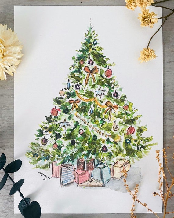 クリスマス 絵画 ボタニカルアート ツリー テクスチャーアート