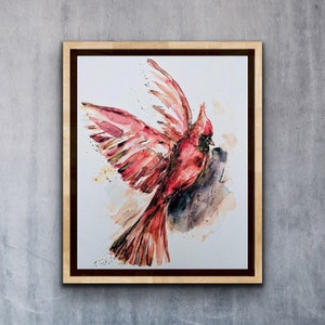 Abstract Watercolour Cardinal Flying Print, Assorted Sizes Watercolour Bird Print, Ontario Cardinal Bird Series Fine Art Prints
