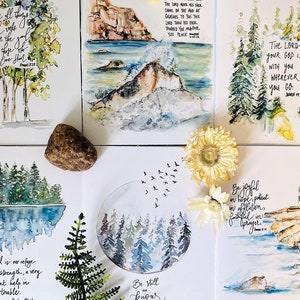 Lot de 6 cartes bibliques aquarelles, cartes avec inscription verset de la Bible, cartes que le Seigneur vous bénisse, art biblique, cartes d'art chrétien