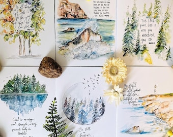 Pack of 6 Watercolour Scripture Cards, Bible Verse Handlettering Cards, Lord Bless You Cards, Bible Art, Christian Art Cards