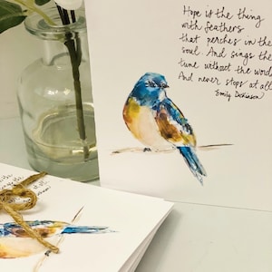 Poème inspirant L'espoir est une chose sans plumes, cartes de sympathie Emily Dickinson, lot de cartes de voeux oiseau perché dans l'âme