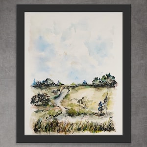 Rustic Ontario Badlands Wall Art, Trees and River Vintage Watercolour Decor, Scenery Green Valley Watercolor Print, Nature Rustic Art Print