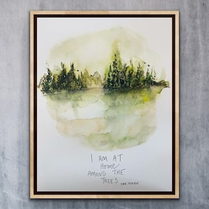 I Am At Home Among The Trees JRR Tolkien Watercolour Print, Forest Nature Inspired Art Quote, Watercolour Tree Print With Quote