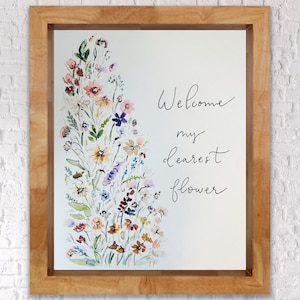 Welcome My Dearest Flower Wildflower Watercolour Print, Wildflower Cluster and Quote New Baby, Baby Shower Gift Girl Wildflowers