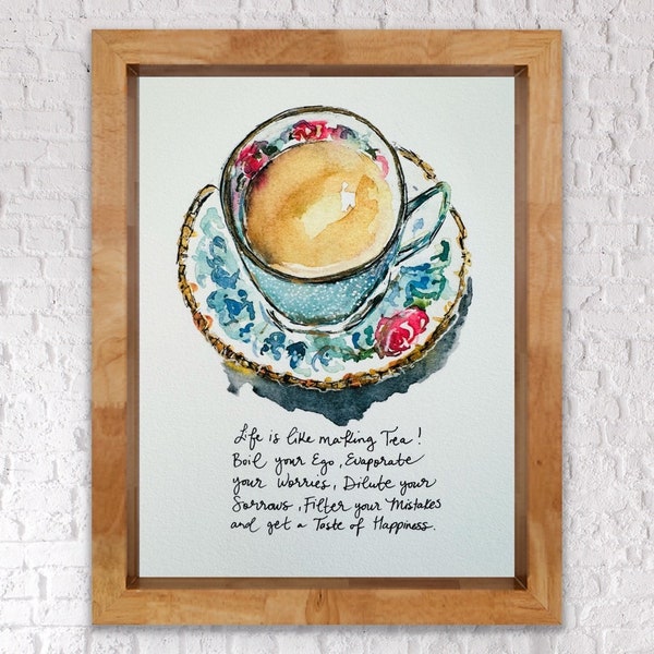 Life Is Like A Cup Of Tea Watercolour Tea Cup Print, Sugar At The Bottom Coffee Bar Print Quote Sign, Encouragement Sign