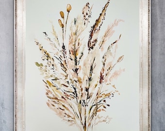 Wild Grasses Boho Print, Watercolor Grasses Wall Art, Boho Decor Print, Neutral Tall Grasses Print, Elegant Pampas Print