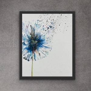 Single Abstract Dandelion Watercolour Print, Abstract Dandelion Wall Art Print, Elegant Dandelion Watercolour Print