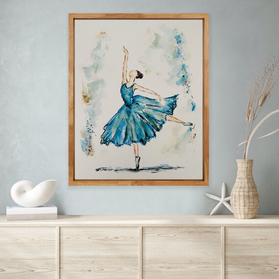 踊るバレリーナのブルードレスプリント、バレリーナの水彩画