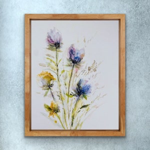 Scottish Thistle Loose Watercolour Floral Print, Simple Thistle Wall Art, Watery Scottish Thistle Print
