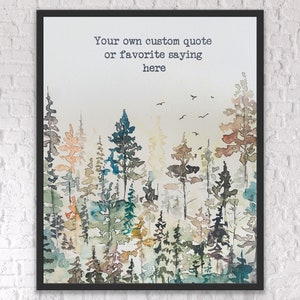 Add Your Own Custom Personalized Quote Print, Earth Boho Favourite Saying or Custom Words Watercolour Tree Illustration, Custom Quote Print