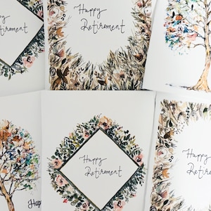 Bundle of 6 Happy Retirement Cards, Retirement Gift Watercolor Cards, Mix of 6 Watercolour Retirement Cards, Floral Trees Watercolor Cards