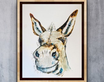 Whimsical Fun Donkey Watercolour Print, Donkey Profile Watercolor Wall Art, Abstract Donkey Illustration, Donkey Painting