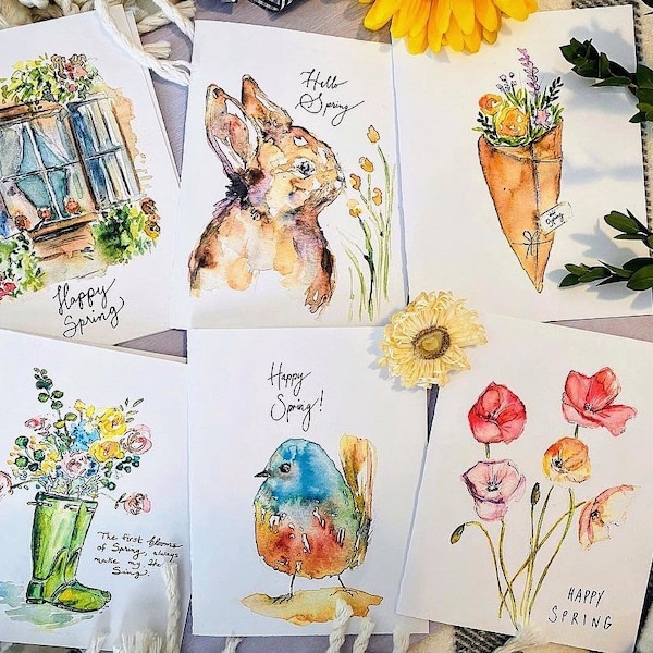 Lot de 6 cartes de vœux « Joyeux printemps », « Vous pensez à vous », « Bonjour le printemps », « Vous avez manqué », adorables cartes de correspondance, assortiment de cartes pliées « Spring »