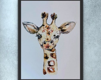 キリンファミリーアート、気まぐれなアクリルキリン絵画、自宅