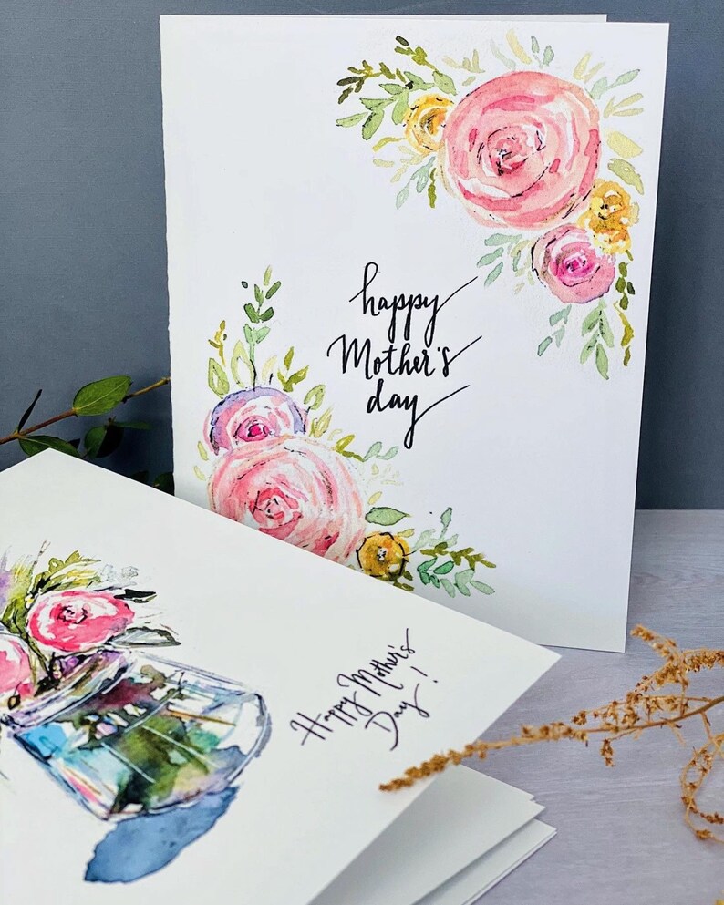 Folded Watercolour Mothers Day Cards, Pack of 6 Assorted Happy Mothers Day Greeting Note Cards, Floral Watercolour Mothers Day Art Cards image 6