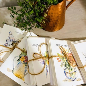 Lot de 6 cartes, cartes d'anniversaire, cartes de voeux assorties, cartes aquarelles, notes imprimées à l'aquarelle, notes de couleurs vives, cartes printanières