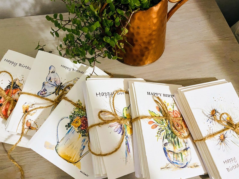 Spring Cards Bright Colours Notes 6 pack of cards Birthday Cards Watercolor Printed Notes Watercolour Cards Assorted Greeting Cards