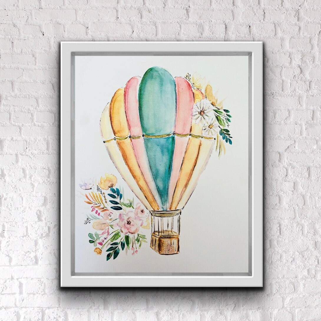 Pink Gold Turquoise Watercolour Hot Air Balloon Print Boho -  Portugal