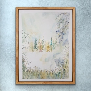 Watercolour Dreamy Row Of Trees Print, Dreamy Elegant Watercolour Tree Scenery Wall Art, Nature Lover Forest Art, Whimsical Tree Wall Art