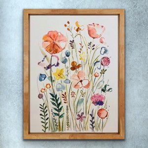 Whimsical Wildflower Warm and Light Print, Dreamy Watercolour Wildflower Print, Stemmed Wildflower Print, Field of Wildflowers