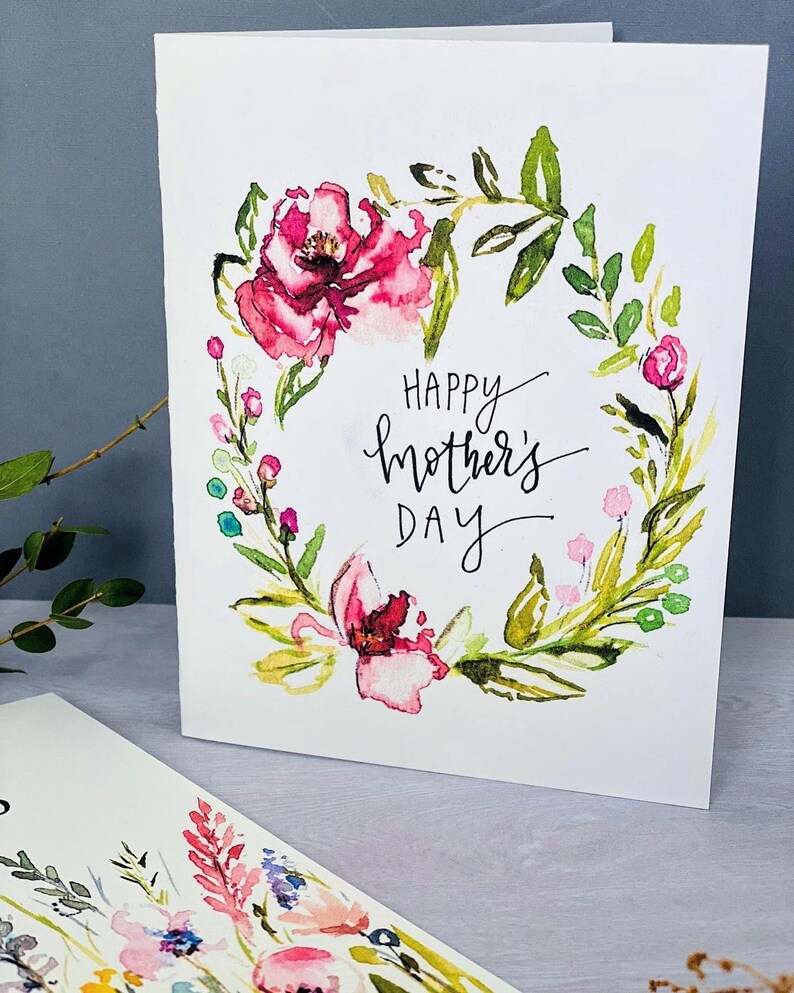 Folded Watercolour Mothers Day Cards, Pack of 6 Assorted Happy Mothers Day Greeting Note Cards, Floral Watercolour Mothers Day Art Cards image 9