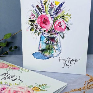 Folded Watercolour Mothers Day Cards, Pack of 6 Assorted Happy Mothers Day Greeting Note Cards, Floral Watercolour Mothers Day Art Cards image 5
