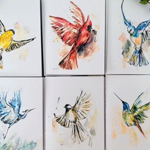Lot de 6 cartes pliées aquarelles d'Amérique du Nord, assortiment de cartes de voeux vierges d'art oiseau, lot de 6 cartes oiseaux peints