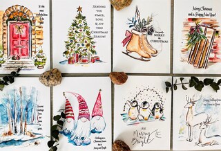 Absolutely Yours – Pacco Da 10 Biglietti Di Natale Di Beneficenza – Design Jolly Man With Presents – Formato 150x150mm