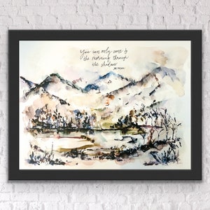 You Can Only Come To The Morning Through The Shadows JRR Tolkien Print, Watercolour Mountain Reflection Author Quote Wall Art, Tolkien Art