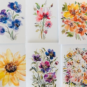 Cartes vierges florales colorées d'aquarelle, ensemble de papeterie vierge de jardin aquarelle en vrac, cartes florales de toutes les couleurs, cartes florales d'artiste