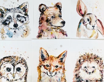 Woodland Fox Watercolour Print, Animal Wildlife Wall Art Collection, Abstract Fox Print