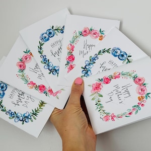 Lot de cartes de vœux pliées pour la fête des Mères, fleurs roses et bleues, lot de deux cartes de vœux pour la fête des mères, lot de deux cartes pour la fête des mères