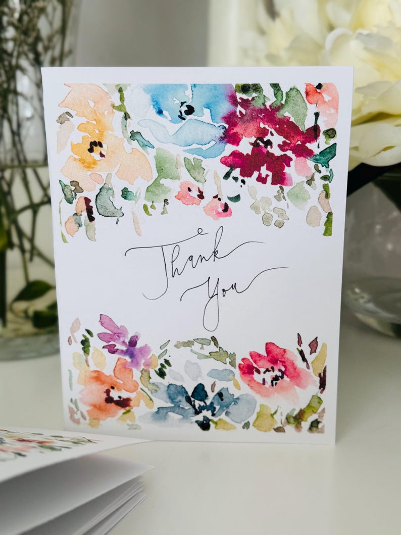 Wildflowers Bees Watercolour Thank You Cards, Watercolor Wildflower ...