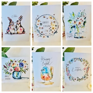 Watercolor Easter Cards, Assorted Birds Bunnies Daisies Easter Cards, Watercolour Easter Greeting Cards, Happy Easter Watercolour Art Cards